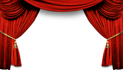 ed velvet curtain of the interior stage of a theater or cinema, isolated on transparent background.