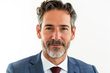 Friendly and smiling businessman looking at camera with reliability isolated on white background