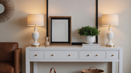 A concept image of empty picture frames interior design mockup template, high-resolution 3d illustration interior rendering.