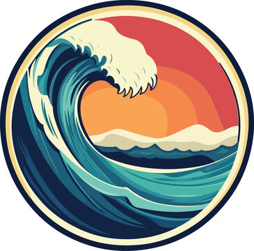 recommend clip art: Retro Style Wave in a Circle Vector Illustration
