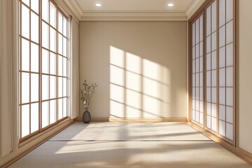 Minimalist French tatami room with simple, clean lines.