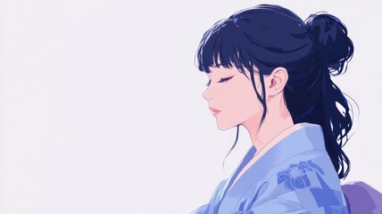 Beautiful anime-style character in blue and purple hanfu