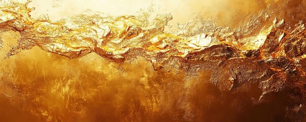 Stunning abstract artwork featuring vibrant golden hues, creating a wave-like effect that evokes energy and movement.