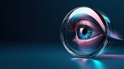 3d gradient glass realistic medical detailed eye, magnified, optometrist  