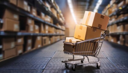 Cardboard box packages on cart. Logistics and distribution service. Generated image