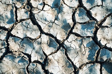 The stark image of cracked earth in a drought-stricken landscape conveys the harsh reality of water scarcity.