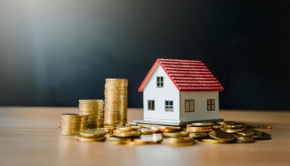 Miniature Home on stack of coins.Generated image