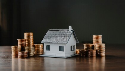 Miniature Home on stack of coins.Generated image