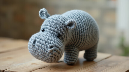 Obraz premium Handcrafted Crocheted Hippo - Soft Amigurumi Toy, Baby Gift, Handmade Nursery Decor, Crochet Animal Plush