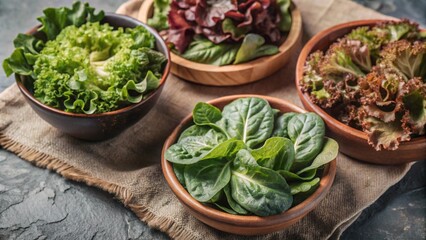 Set of Green Lettuce with leaves isolated on background, Flat lay view of Fresh salad vegetables, healthy with organic food.