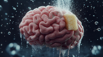 Brain being washed, illustration symbolizing brainwashing, propaganda, and media influence