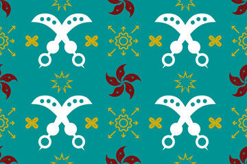 Seamless cartoon fish pattern with colorful floral and butterfly vector illustration