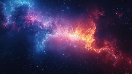 Fototapeta premium Stunning cosmic view showcasing vibrant nebula with swirling colors of pink, blue, and orange against a starry backdrop.