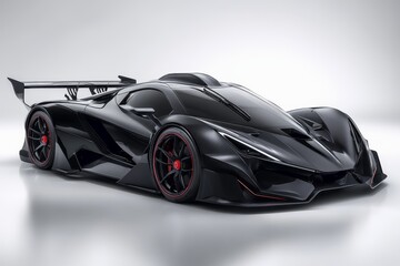 Fototapeta premium Carbon black supercar with transparent hood revealing high tech engine.