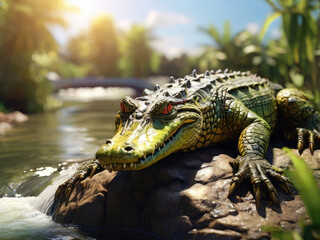 Fototapeta premium Crocodile resting in the pond.