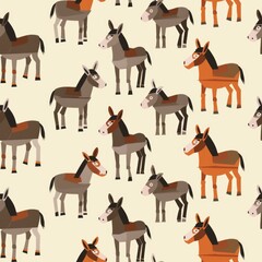 A design featuring a repetitive pattern of vector-drawn donkeys, capturing their charming and sturdy appearance in a playful and stylized form.