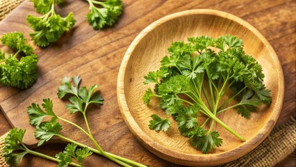 Set of Parsley leaves isolated on background, Flat lay view of Fresh salad vegetables, healthy with organic food.