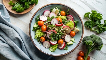 Set of Parsley leaves isolated on background, Flat lay view of Fresh salad vegetables, healthy with organic food.