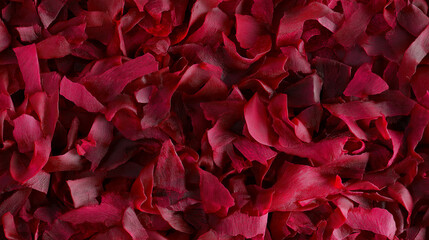 a close-up, top-down view of shredded beets spread across the entire frame, filling the image with their vibrant deep red color and fine, delicate texture