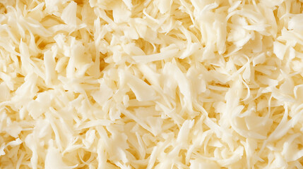 Obraz premium a close-up, top-down view of shredded parsnips spread across the entire frame, filling the image with their pale cream color and fine, delicate texture