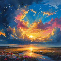 sunset over the sea