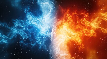 Stunning abstract fire and ice elements merging in a cosmic backdrop, offering a unique and dynamic visual for designers and artists