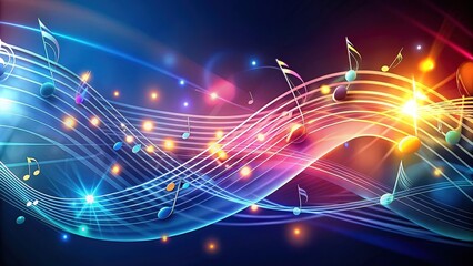 Vibrant music background with colorful musical notes and G-clef isolated. Illustration. Artistic music festival poster design, live concert events, party flyer, music notes signs and symbols