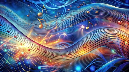 Vibrant music background with colorful musical notes and G-clef isolated. Illustration. Artistic music festival poster design, live concert events, party flyer, music notes signs and symbols