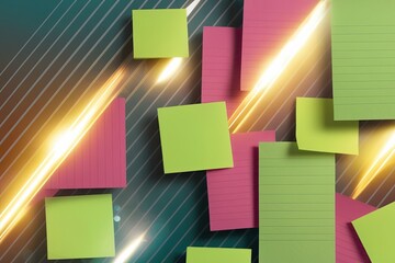 Obraz premium Textured Sticky Note Patterns with Lively Light in a Dynamic Design Background