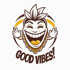 Obraz premium T-shirt print, Good Vibes Smiling Hop Character for Positive Celebrations
