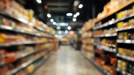 Fototapeta premium Abstract blur of a supermarket filled with colorful retail displays image