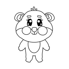 Coloring doodle kawaii outline hamster full height isolated on white background. Cute line vector illustration for baby, kids, children