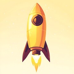 Abstract cartoon rocket ship in yellow, zipping through colorful space image