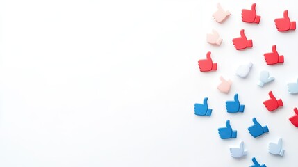 Red and blue thumbs-up Social Media icons on a minimalistic white background. AI generated image