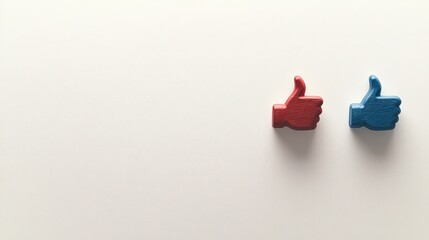 Red and blue thumbs-up Social Media icons on a minimalistic white background. AI generated image