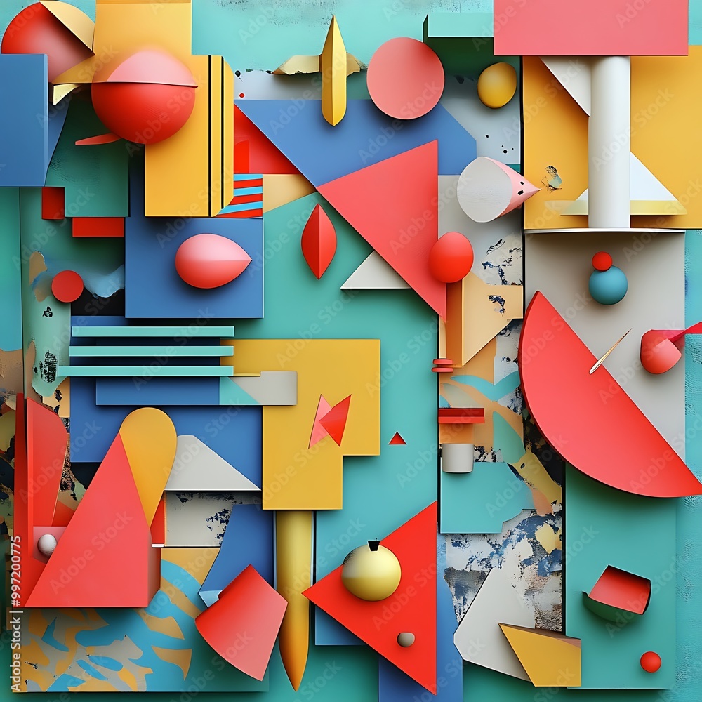 Fototapete Abstract colorful geometric background bursting with vibrant shapes and patterns