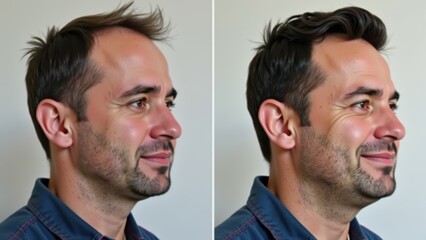 Fototapeta premium Hair Restoration in Men: A Detailed Before and After Comparison of Treatment Results