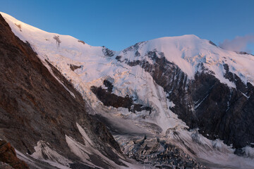 Panorama of alps. Extreme sports in mountains. High resolution photo. Ski, parasailing, climbing, alpinism.