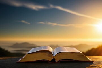 Golden Afternoon Light Spiritual Book Silhouette Illuminating Faith and Guidance