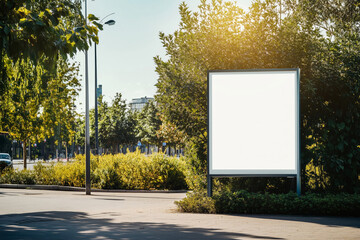 Blank white template billboard in a modern city outdoor setting