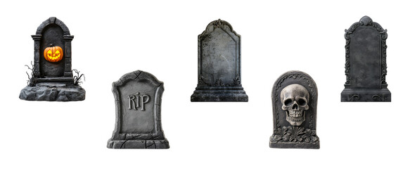 Halloween gravestones and tombstones mockup set collection, perfect for banners and social media photos, Isolated on Transparent Background, PNG