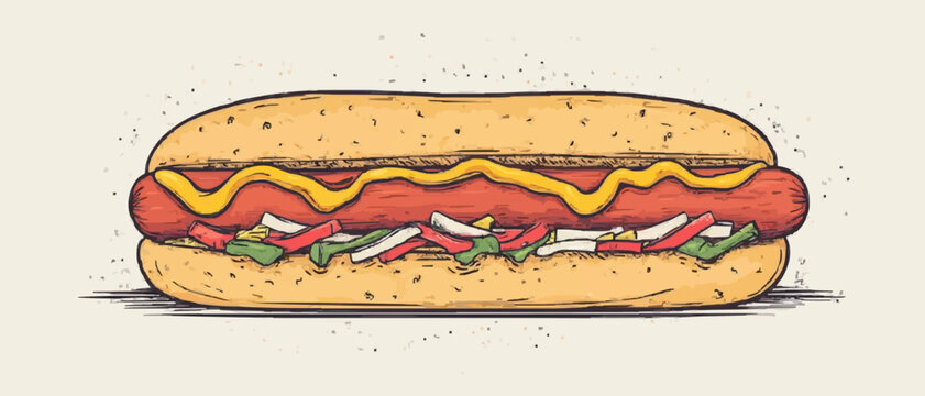 hot dog with mustard and vegetables clip art preview