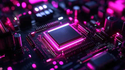 Fototapeta premium Close-up of a circuit board with vibrant lighting.