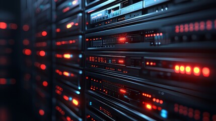 Naklejka premium Conceptual illustration of data storage and database management on computer server. data migration. Ultra realistic. Photorealistic