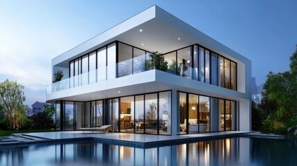 Fototapeta premium Modern Villa Design with Glass and Outdoor Space