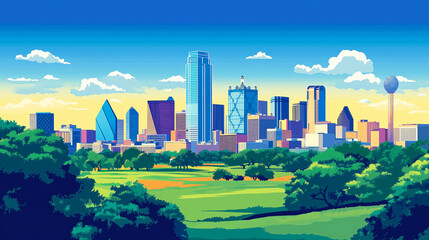 Obraz premium Dallas city ​​colorful illustration