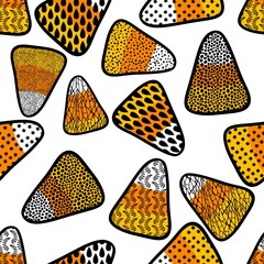 Cartoon Halloween sugar monsters seamless candy corn pattern