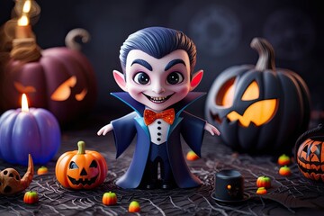 Charming Vampire Character Featuring Halloween Festival Themes in 3D Design