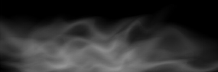 Fog, smoke, white smog clouds on floor, morning mist over the ground or water surface perspective view. Isolated steam circle at night club, magic haze, natural evaporation Realistic 3d vector