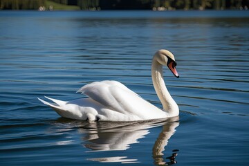 Obraz premium Elegant Silver Swan Floating on Tranquil Lake Water
